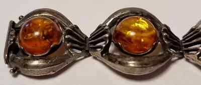 D0319 - 925er Silber Armband mit Bernstein Cabochone TEKA Schmuck - 19,5 cm - Bild 1 von 4