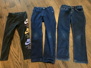 3 Pair Of Girls Size 6 Pants, 2 Dark Wash Jeans , One Nike Leggings  - Picture 1 of 14