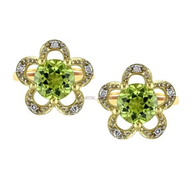 Natural Peridot Gemstone with Gold Plated 925 Sterling Silver Cufflink #2471 - Image 1 of 3
