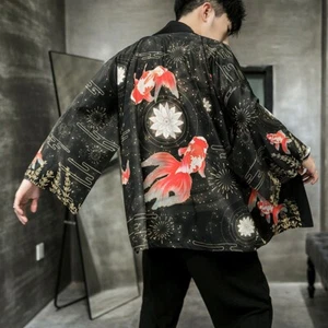 Mens Japanese Style Cardigan Jackets Floral Printed Loose Fit Kimono Yukata Coat - Imagen 1 de 18