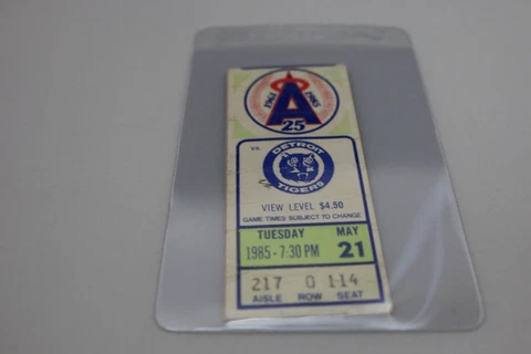 TICKET BASEBALL California Angels vs Detroit Tigers (May 21 1985) Seat 114 Cover