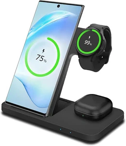 3in1 Fast Wireless Chager Station Dock For Samsung Galaxy S25 Note20 Watch 7 6 5 - Picture 1 of 16