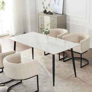4-Size Modern Marble Stone Kitchen Table for Dining Room Rectangular Metal Frame - Picture 1 of 63