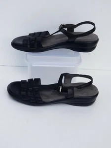 SAS Capri Black Snake T-Strap Leather Tripad Comfort Sandals Women's Size 7M - Picture 1 of 7