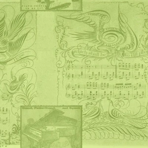 Angel Band Fabric - Green Music Note Collage - QT Quilting Treasures YARD - Picture 1 of 1