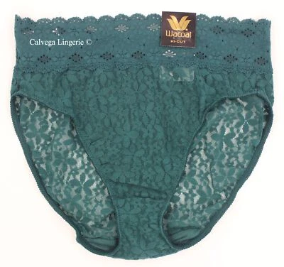 NWT Wacoal 870305 "Halo Lace" Hi-Cut Brief Stretch Lace Panty, Dark Teal (305) - Image 1 of 4