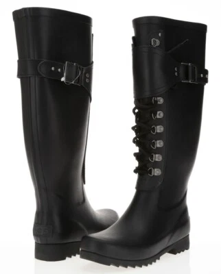 Womens UGG AUSTRALIA Black Rubber Rainboots Size 5 NEW!! MSRP $180 - Image 1 of 4