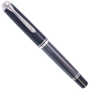 "Pelikan Souveran M805 Black Stripe Silver 18C 750 Fountain Pen EF Nib " - Picture 1 of 12