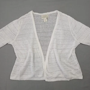 Cynthia Rowley Women Jacket Top White Linen Knit Cardigan Long Sleeve Size L - Picture 1 of 9