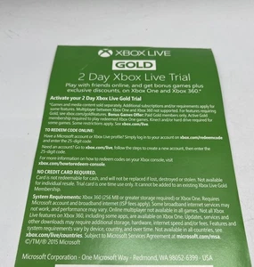 Microsoft Xbox Live Free 2 giorni 48 ore di prova abbonamento oro XBOX 360 (inutilizzato) - Foto 1 di 1