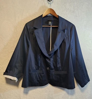 Blazer Lane Bryant Feminino Azul Marinho 2 Botões Plus Size 18 Roupa de Trabalho Carreira Escritório Excelente Estado Usado - Imagem 1 de 4