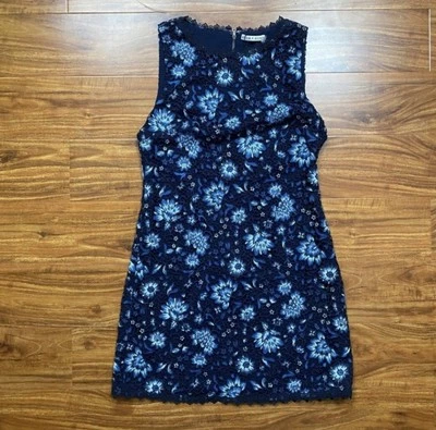 Nuevo Mini Vestido Alice + Olivia Para Mujer Azul Marino Clyde Crochet Encaje Línea A Talla 4 Foto 1 de 4