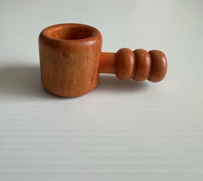 Nut Cracker Orange Wooden Round Bowl w/ Screw Threaded Handle Vintage ￼ - Image 1 of 4