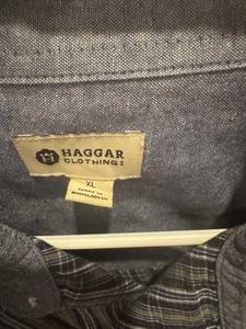 Haggar Men Shirt Extra Large Blue Green Plaid Long Sleeve Button Down Fit - Picture 1 of 3