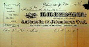HH Babcock Rochester NY Billhead 1884 Anthracite & Bituminous Coal - Picture 1 of 1