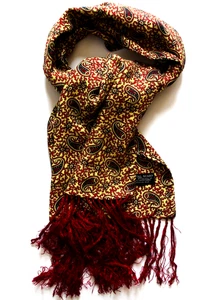 Vintage 60's Tootal tasselled scarf yellow paisley Rayon ACCS245 - Picture 1 of 3