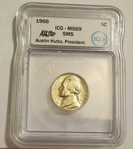 1966 SMS Jefferson Nickel ICG Certified MS69 Hutto Signed TOP POP - Picture 1 of 4