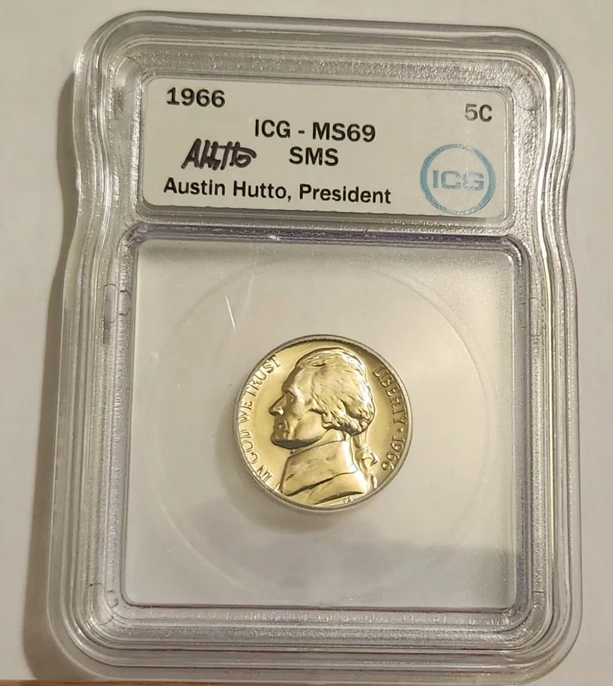 1966 SMS Jefferson Nickel ICG Certified MS69 Hutto Signed TOP POP - Image 1 of 4