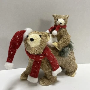 ASHLAND SISAL MAMA BEAR WITH BABY CUB RED SCARF AND HAT 11" Tall X 12" Wide - Picture 1 of 7