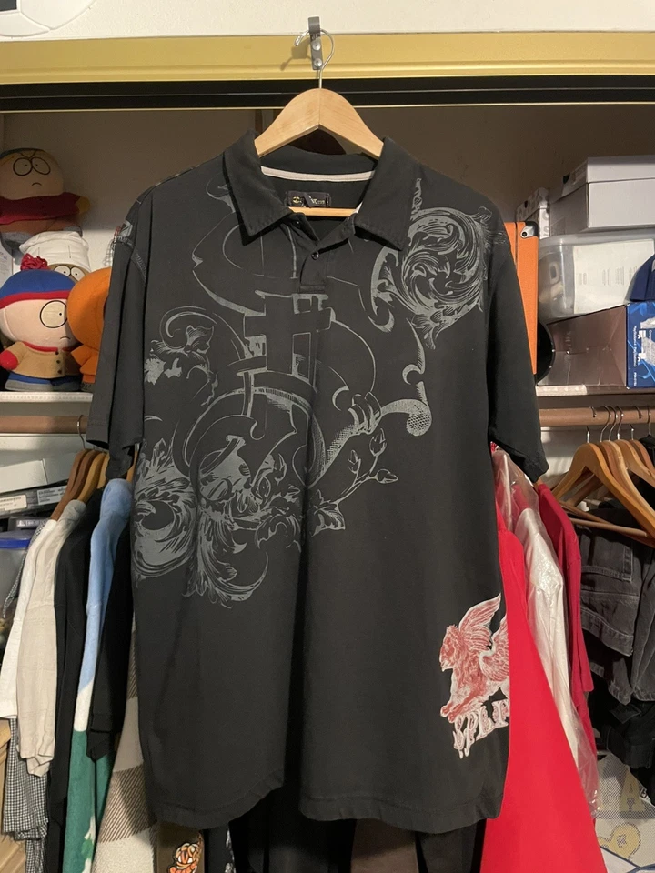 Polo Split Estilo Affliction Y2K Gótico Estilo Emo Skategang - Imagem 1 de 4