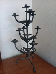 Primitiver Vintage handgeschmiedeter Eisen 3 Ebenen 10 Armig Kandelaber Cottagecore RAR - Bild 1 von 10