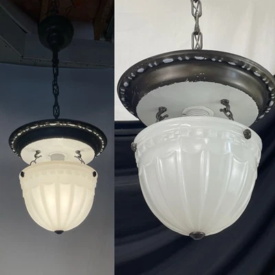 PAR DE LUCES COLGANTES ANTIGUAS RECABLEADAS Art Deco vidrio natillas de brascolite años 20’s Foto 1 de 4