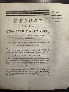 🦬DECRET DE LA CONVENTION NATIONALE N°1381 du 16 Aout 1793🦬 - Picture 1 of 2