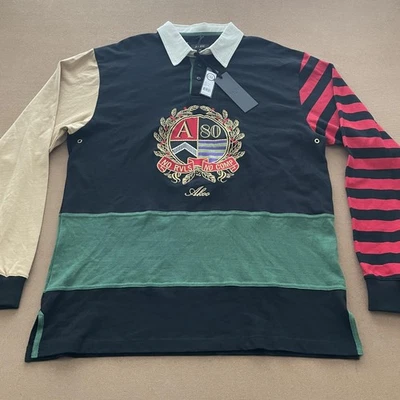 Camisa de Rugby Akoo Para Hombres 2XL Negra Verde Roja Cresta Parche Manga Larga Preppy Nueva Foto 1 de 4