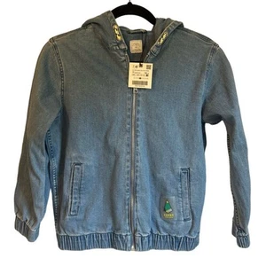 Zara Kids Hooded Blue Denim Jacket With Side Pockets- size 10 NWT - Picture 1 of 6
