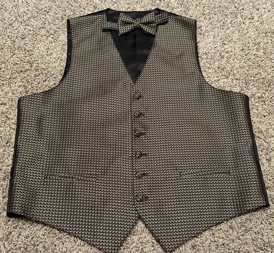 Men's Fumagalli Vest & Bow Tie Yellow Black 100% Silk Outer Size M - Image 1 of 4