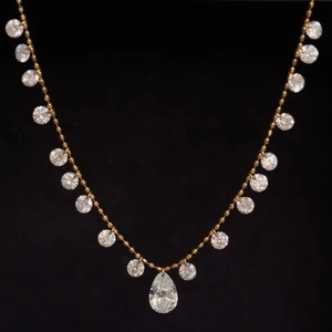 Real Au750 18K Gold Chain 2CT 19pcs Lab-Grown Diamond Beads Link Necklace Women - Picture 1 of 6