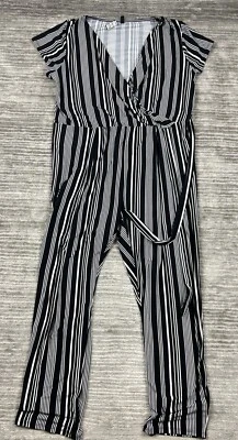 Derek Heart Plus 2X Negro Blanco Imitación Envoltura Corbata Cintura Mono Jersey Elástico Foto 1 de 4