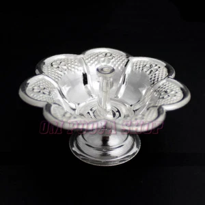 Flower Shaped Pure 925 Silver Diya for Pooja Deepam Oil Jyoti Lamp for Temple - Picture 1 of 2