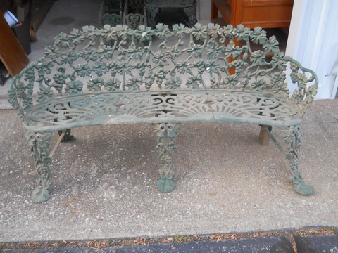 Vintage Victorian Cast Iron Grape & Leaf Vine Garden Bench, Chair & 2 Planters Cover