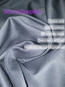 100% Cotton Drill Navy Blue Fabric By the meter Workwear Oeko Tex certified 60 - Picture 1 of 4