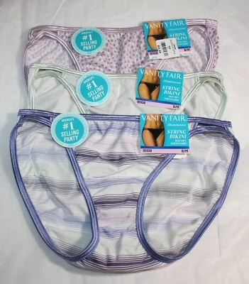 NUEVO CON ETIQUETAS CONJUNTO DE 3 BIKINI VANITY FAIR ILLUMINATION STRING 18108 PUNTO LILA RAYAS VERDES Foto 1 de 4
