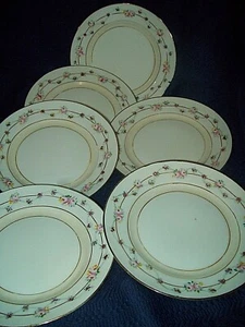 "Juego de 6 platos de pan de postre pintados a mano pezón de 6 1/2" rosas rosadas + - Imagen 1 de 4