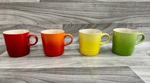 LE CREUSET STONEWARE 12 OZ / 350ML COFFEE MUGS SET OF 4 RED ORANGE YELLOW GREEN - Picture 1 of 14