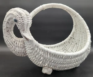 Vintage White Duck Swan Wicker Egg Basket with Handle Easter Hunting Home Decor - Picture 1 of 14
