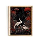 Japanese Crane Art Vintage Japanese Paper Poster Prints Wall Art Oriental Bird A