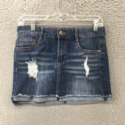 Dollhouse Mini Denim  Skirt Womens 5 Blue Jean Cotton Blend Distressed Ripped - Image 1 of 4
