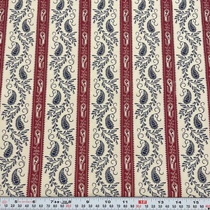 Vintage 1983 Laura Ashley Striped Paisley Cream Cotton Fabric Remnant 21" x 46" - Picture 1 of 2