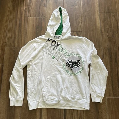 Moletom vintage Fox Moto Racing masculino XXL branco Y2K 90S grunge baggy boxy - Imagem 1 de 4