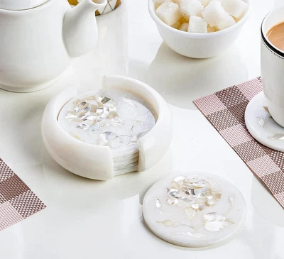 Juego de posavasos de mármol blanco | Posavasos de piedra natural | Decoración moderna para el hogar y bar Foto 1 de 4