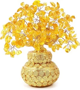 Bwinka Feng Shui Citrine Multicolor Crytal Money Tree Bonsai with Gold - Picture 1 of 9