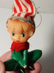 Vintage 4" rubber face and rubber body pixie Elf Ornament - Foto 1 di 4