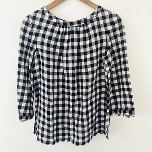 Blusa Boden Katie de lino manga 3/4 azul marino blanco guinga talla 6 - Imagen 1 de 4