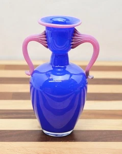Beautiful Cobalt Blue and Purple Hand Blown Glass Amphora Style Bud Vase - Picture 1 of 9