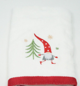 Serviette douce en coton arbre de Noël fantaisiste hiver gnome marche - blanc