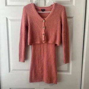 art class Girls Sweater Dress w/ Matching Crop Cardigan Peach Coral Size L 10/12 - Picture 1 of 3